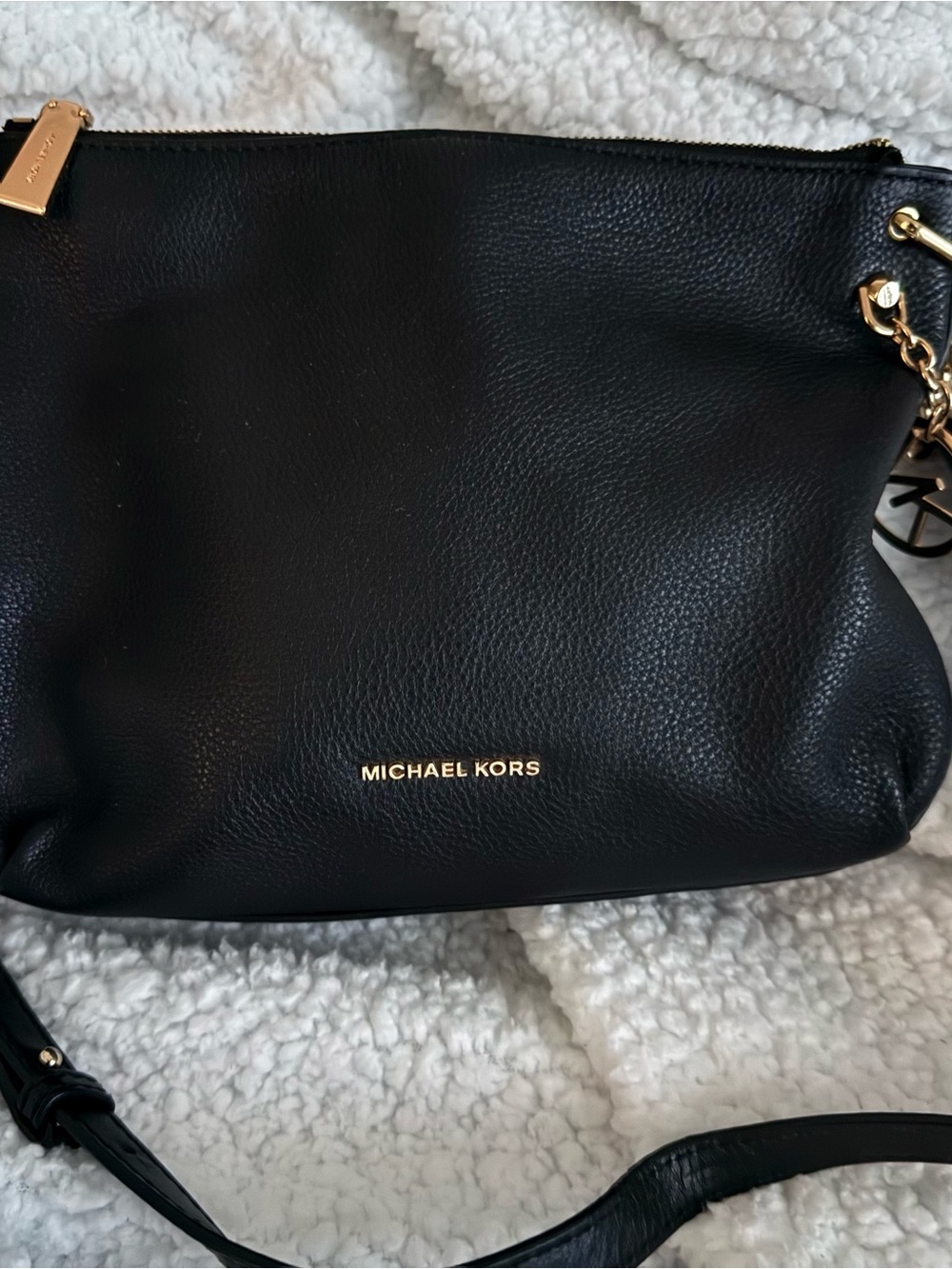 Michael Kors Black Pebbled Leather Crossbody with Gold Hardware